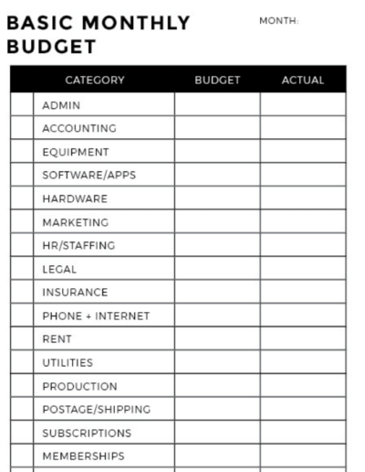 the biz organizeher™ planning system basic monthly budget tracker sheet